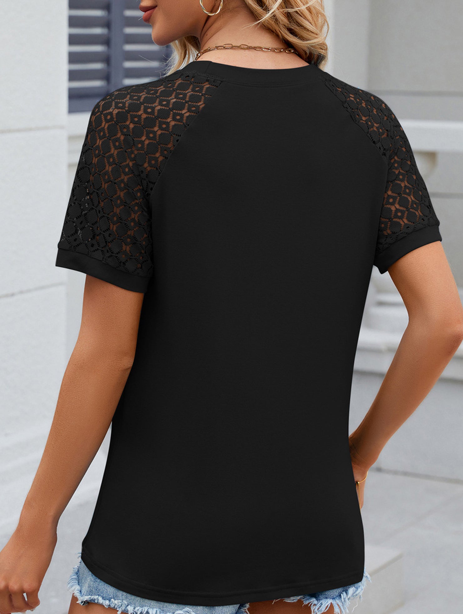 Lace Patch Crewneck Tee