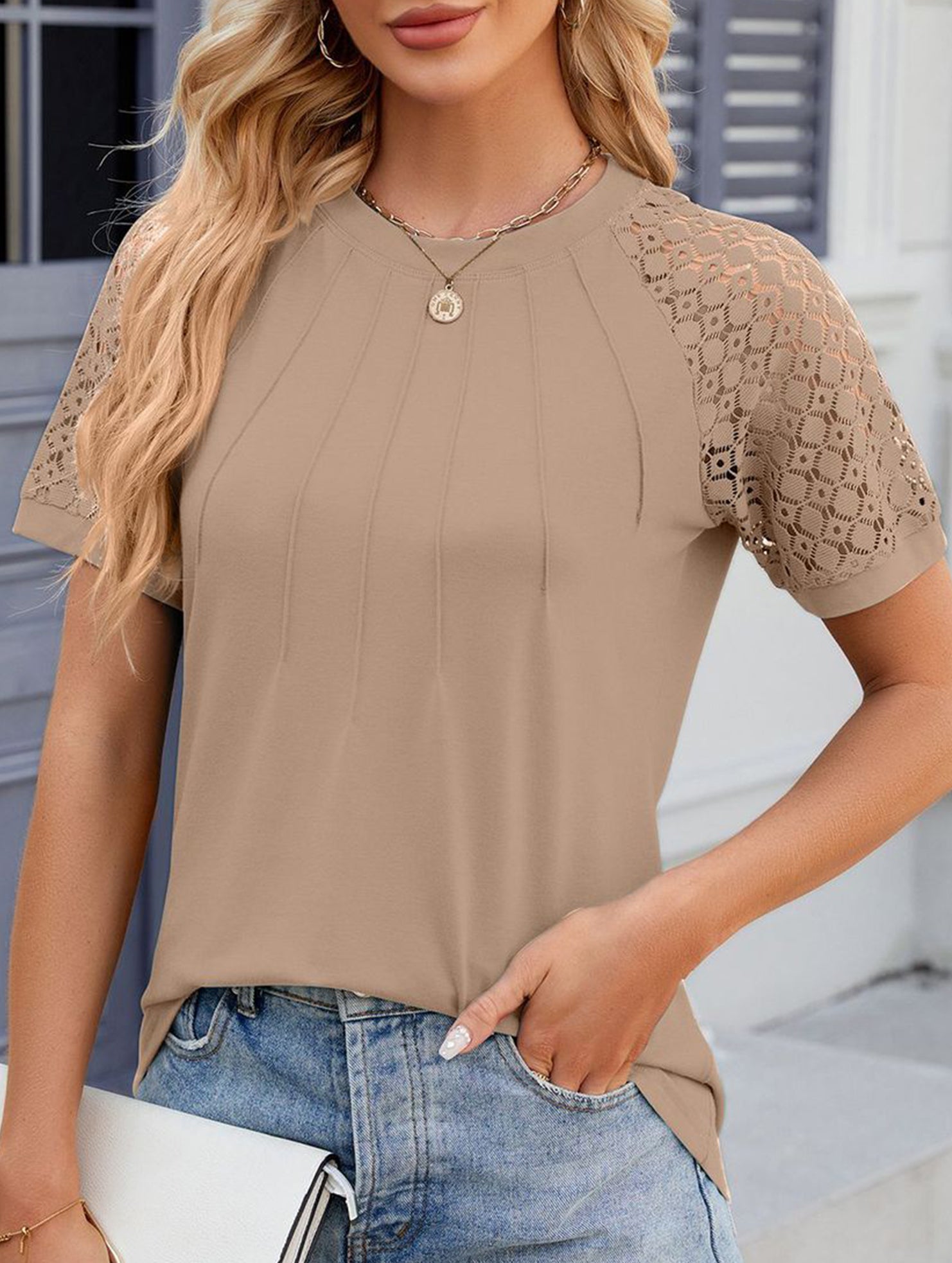 Lace Patch Crewneck Tee