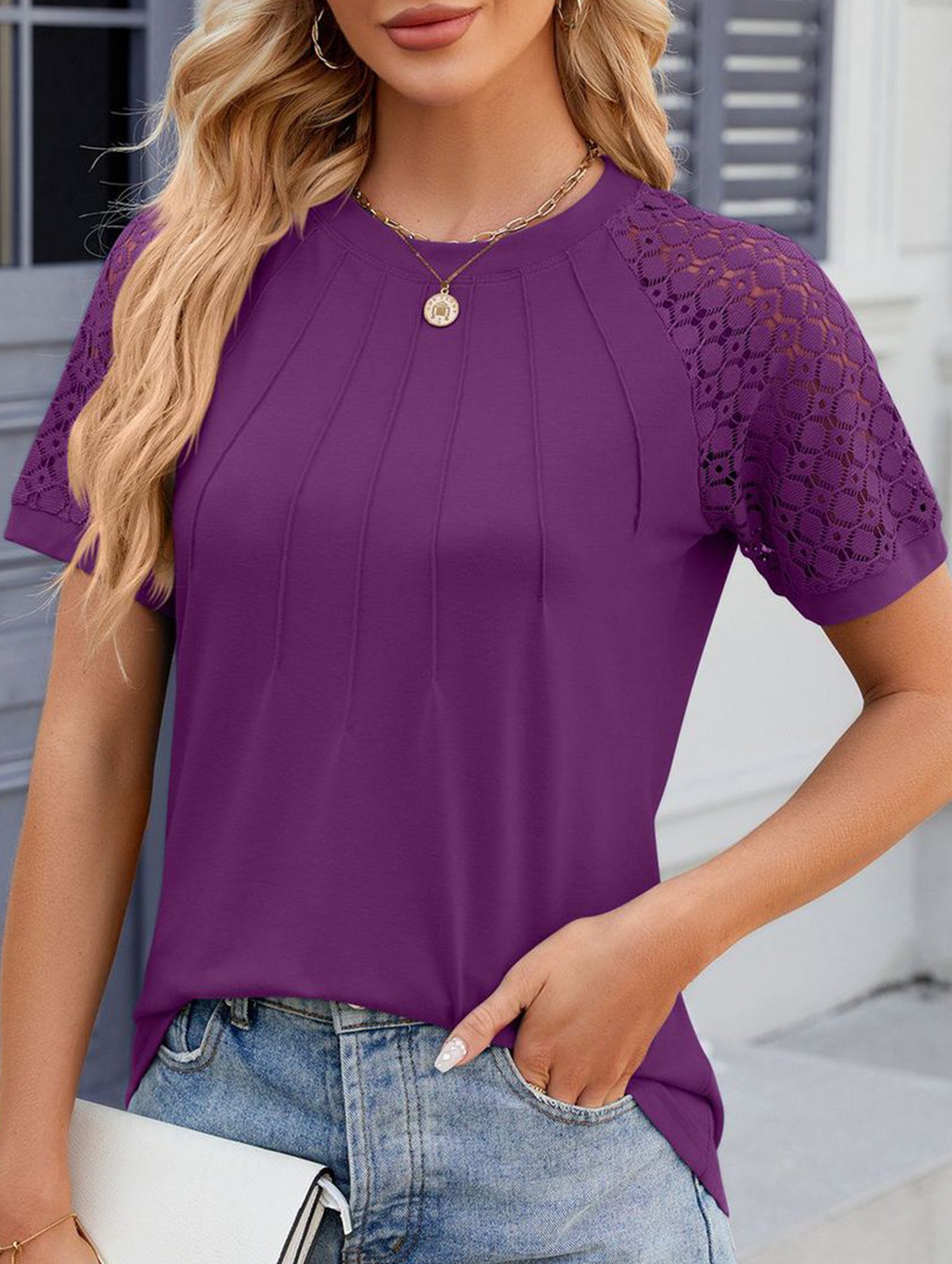 Lace Patch Crewneck Tee