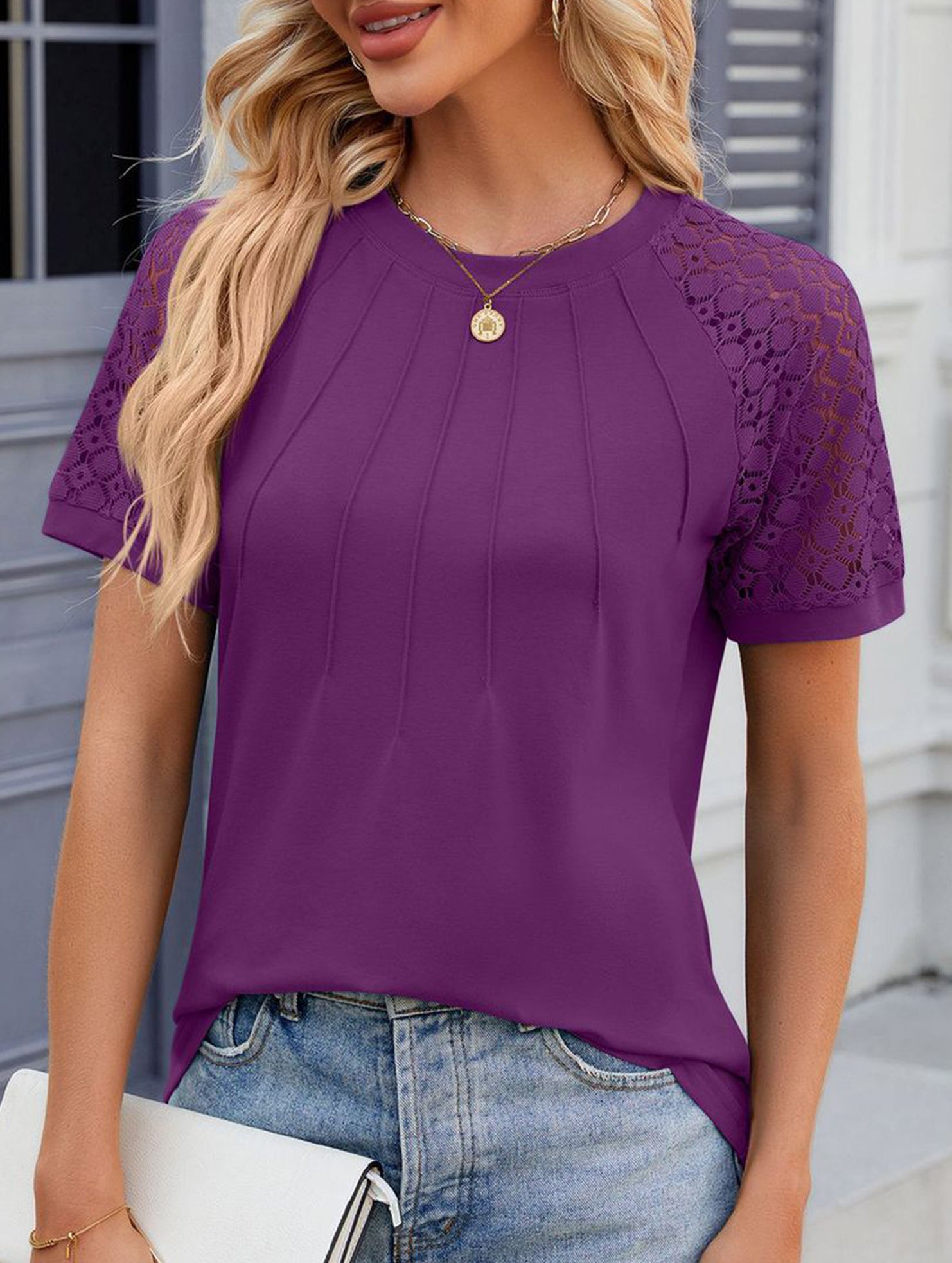Lace Patch Crewneck Tee