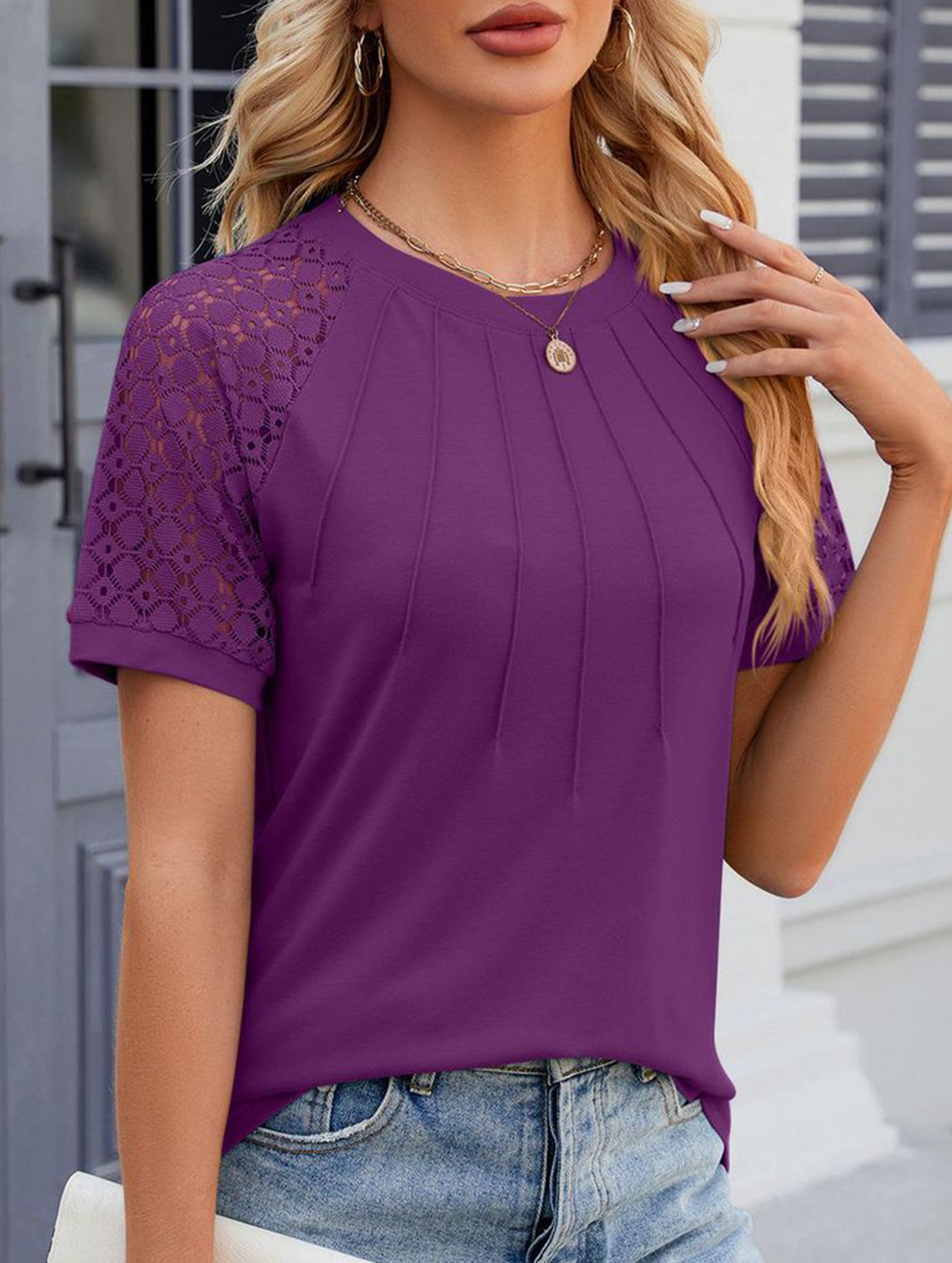 Lace Patch Crewneck Tee