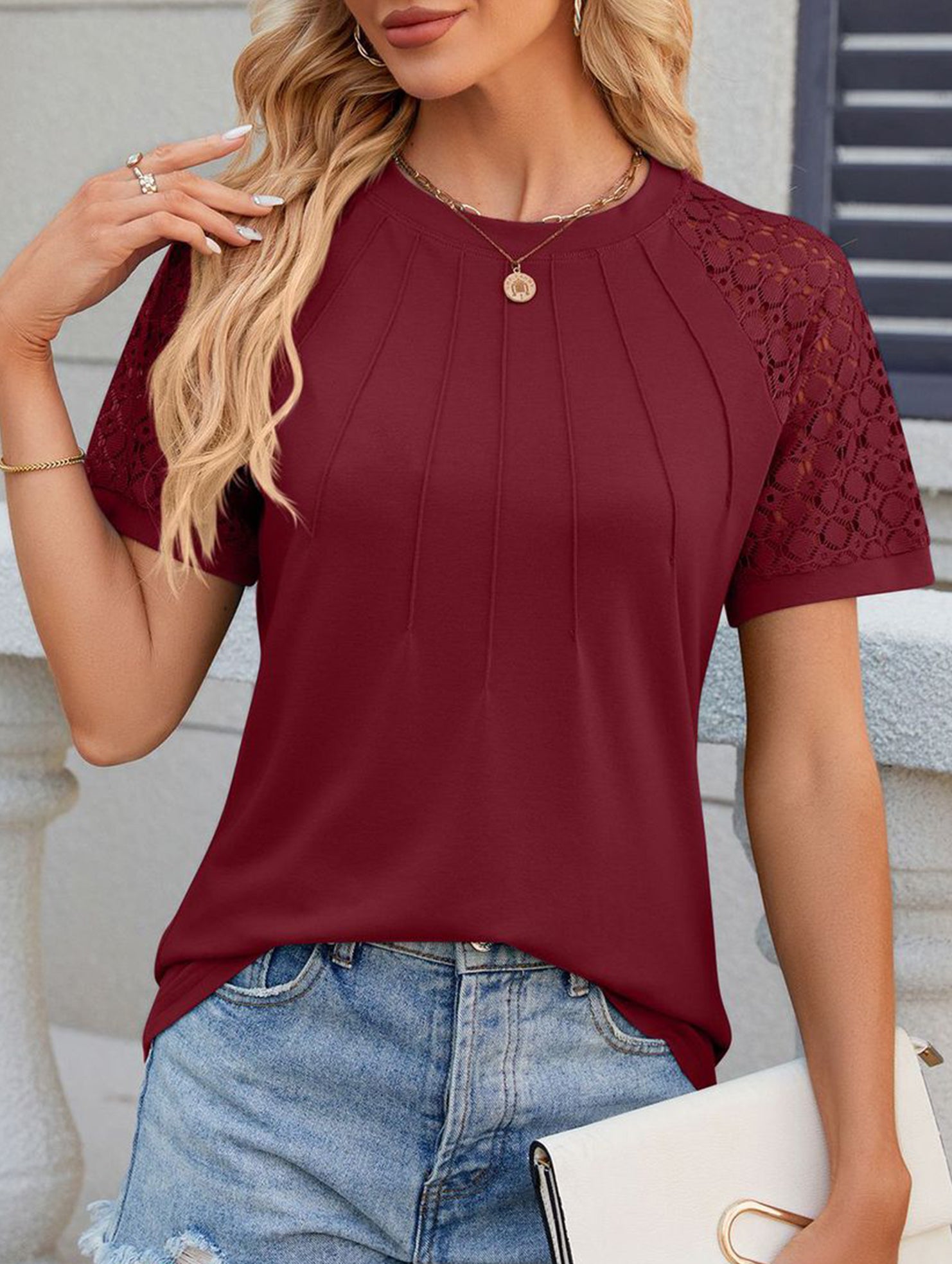 Lace Patch Crewneck Tee