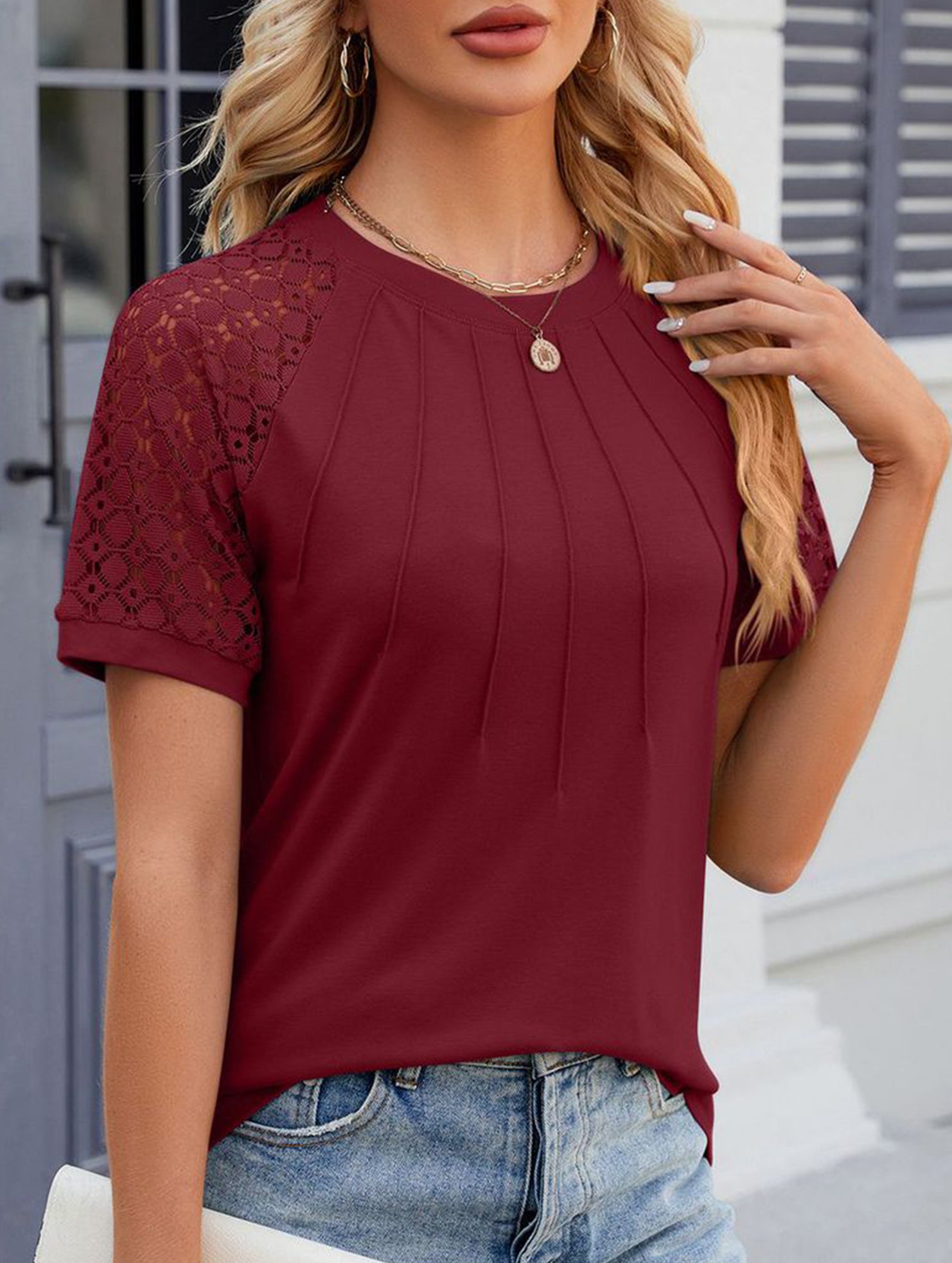 Lace Patch Crewneck Tee