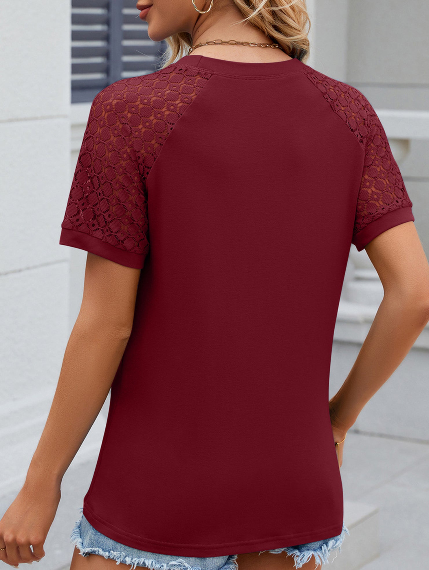 Lace Patch Crewneck Tee