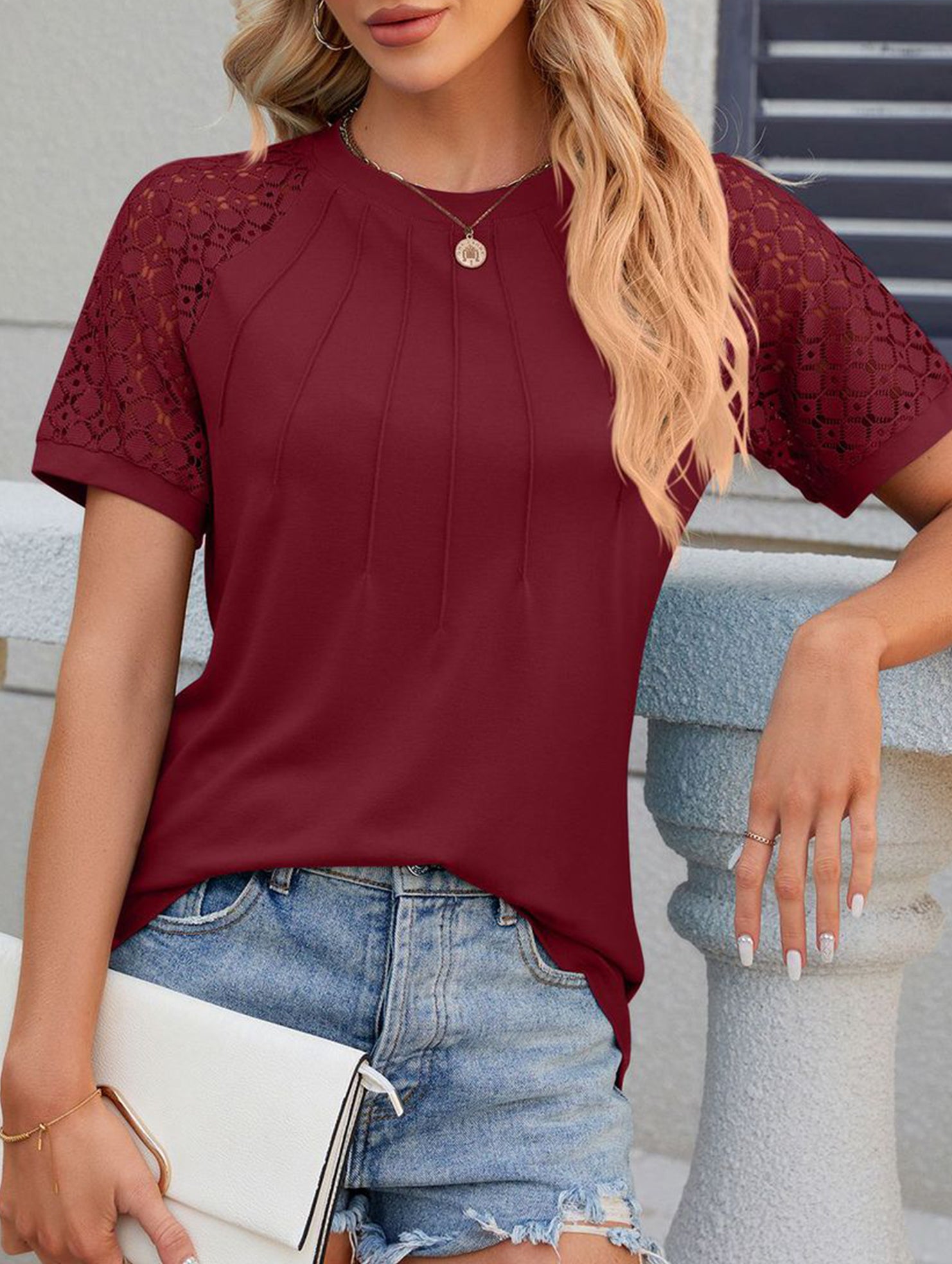 Lace Patch Crewneck Tee