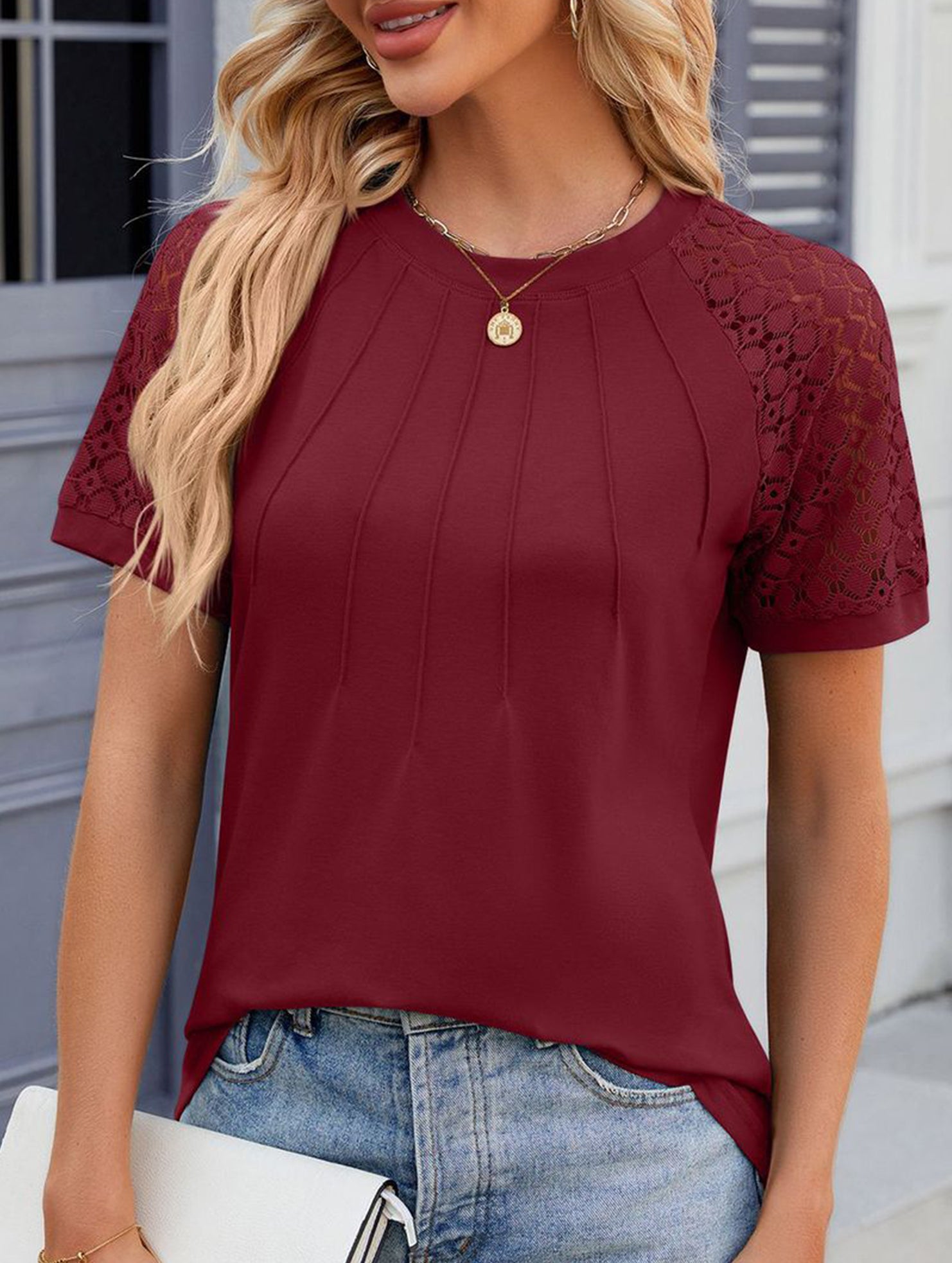 Lace Patch Crewneck Tee