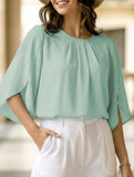 Chiffon Crewneck Half Sleeve Blouse