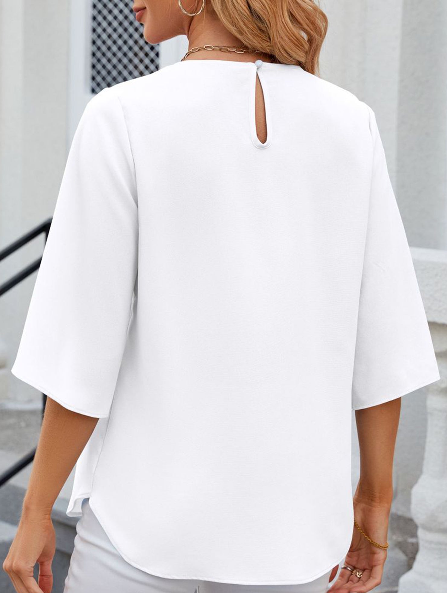 Chiffon Crewneck Half Sleeve Blouse