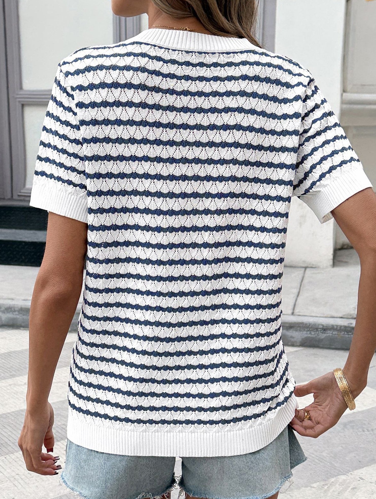 Knit Half Button Loose Tee