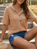 Waffle V Neck Hooded Short Sleeve Top
