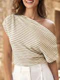 One Shoulder Stripe Knit Tee