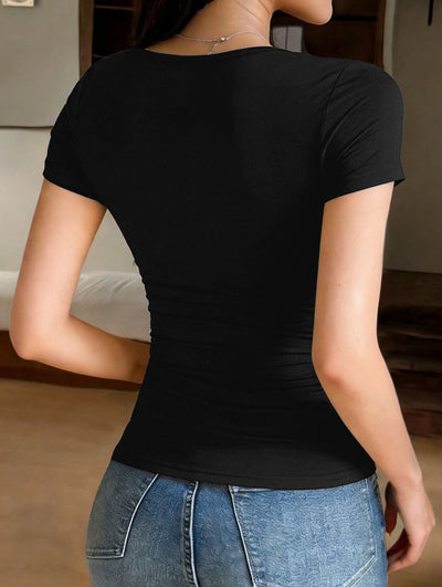 Square Neck Lace Tie Crop Tee