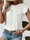 Beaded Bow Puff Sleeve Tee_CWTTS00907