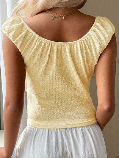 Square Neck Ruched Crop Top_CWTTS00908