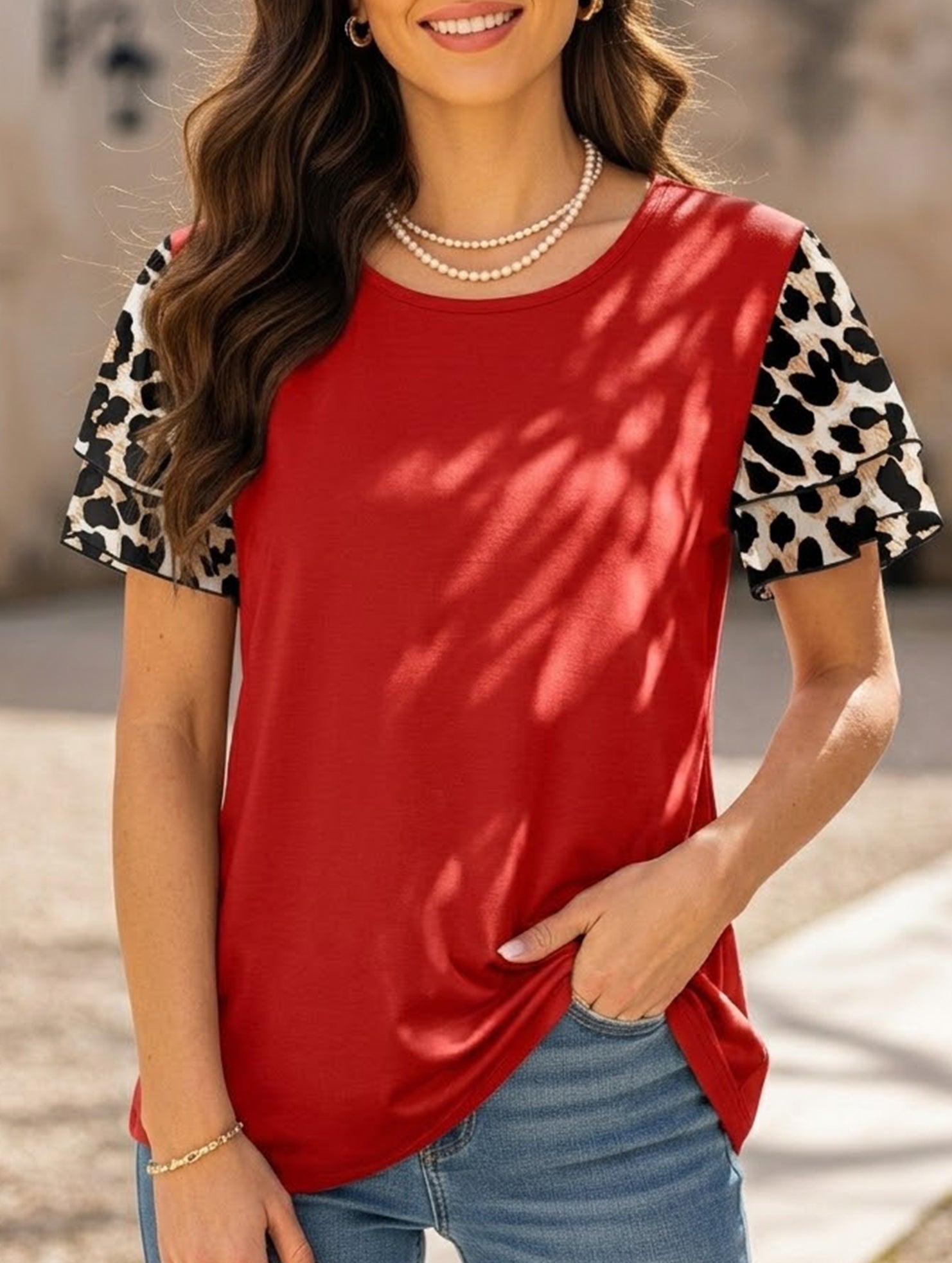 Crewneck Print Double Sleeve Tee_CWTTS00917