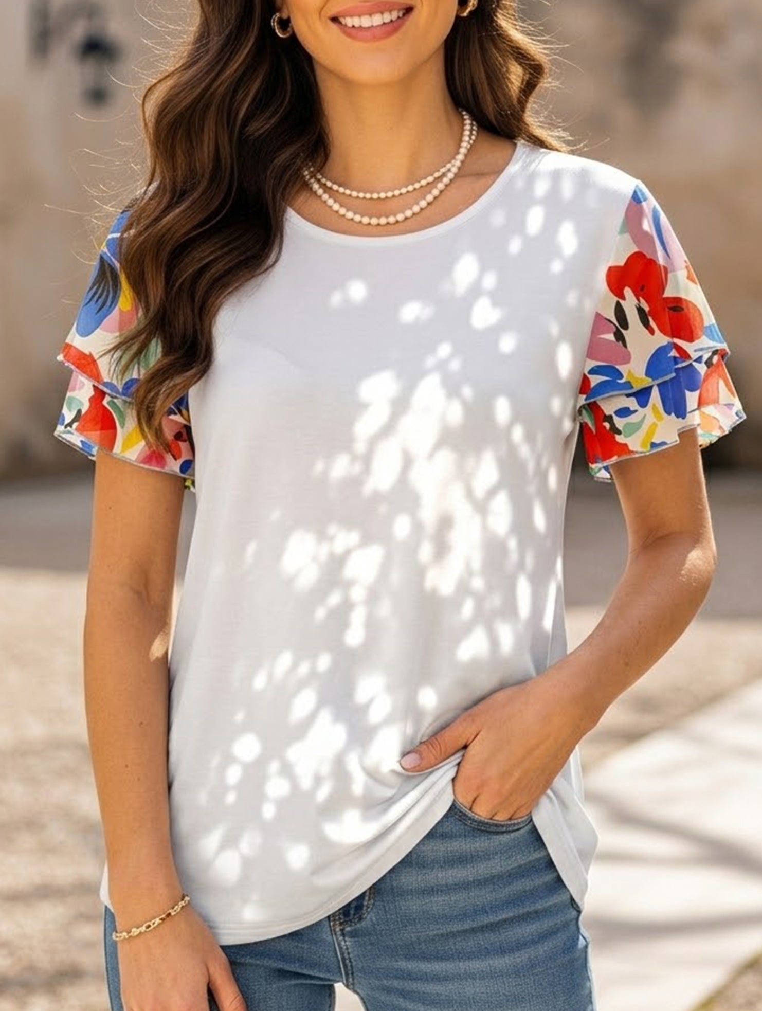 Crewneck Print Double Sleeve Tee_CWTTS00917