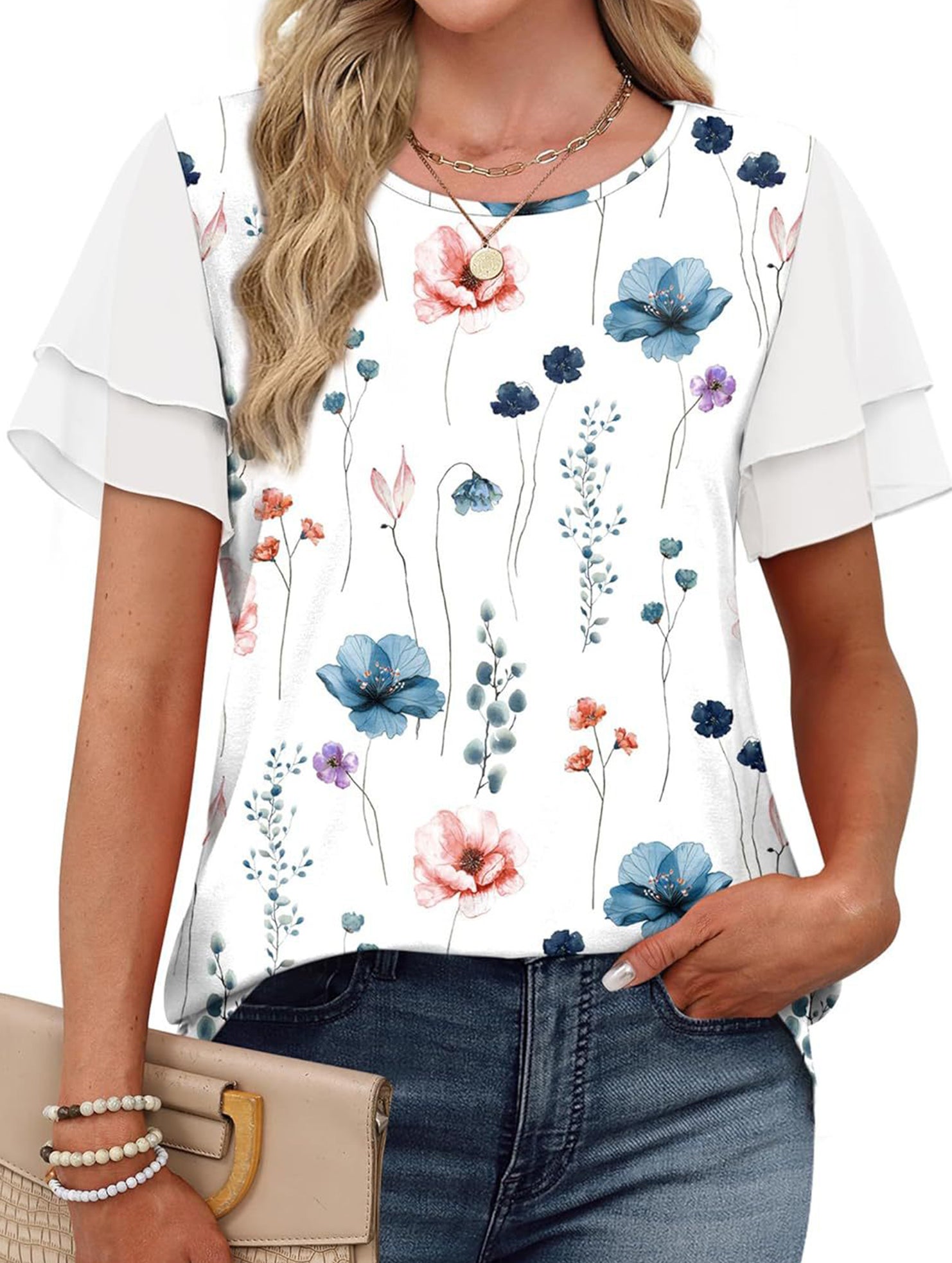 Crewneck Print Double Sleeve Tee_CWTTS00917