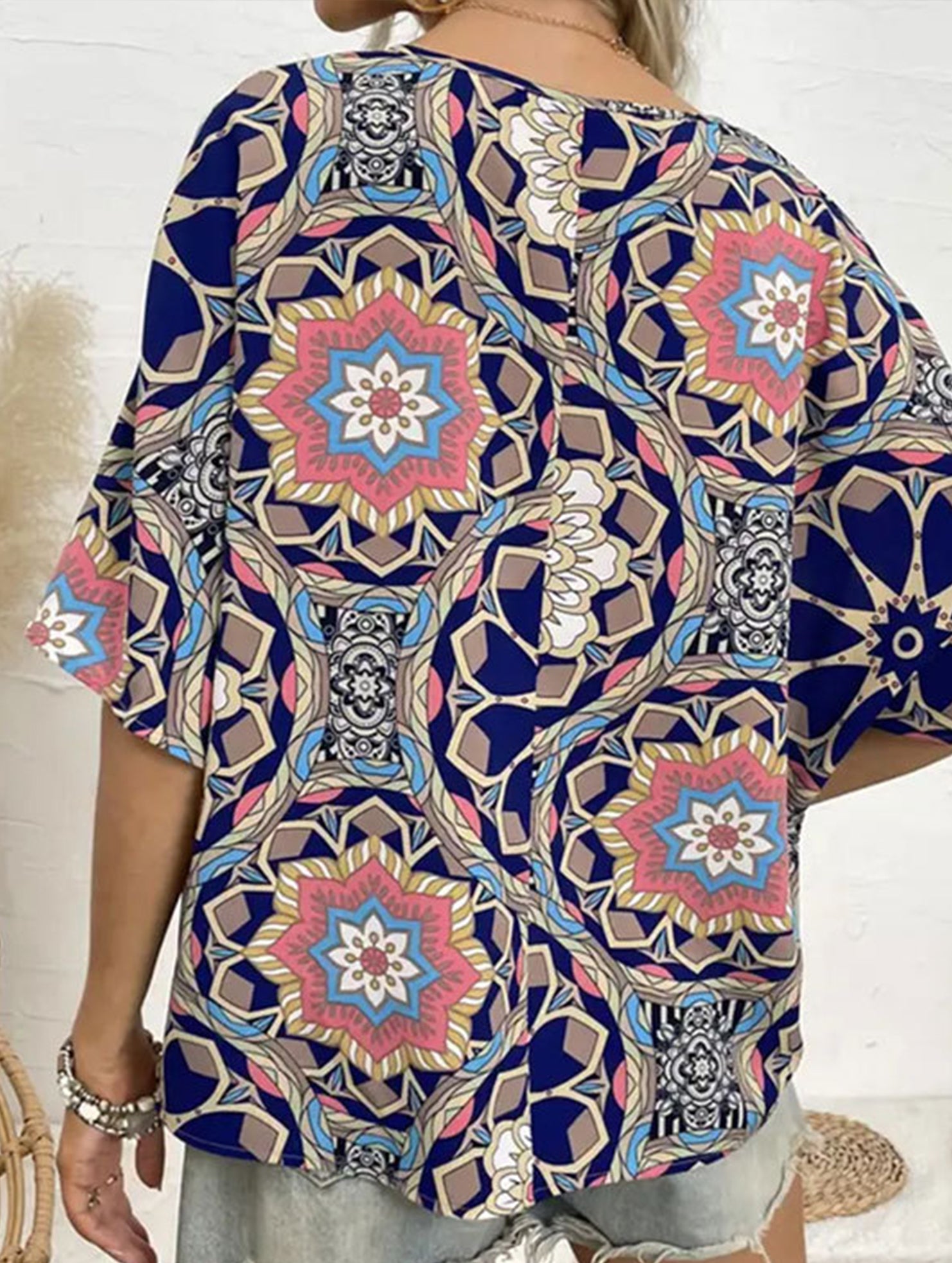 Batwing Sleeve Print Tee_CWTTS00918