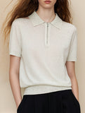 Knit Polo Zip Short Sleeve Top_CWTTS00923