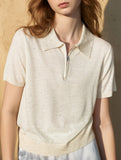 Knit Polo Zip Short Sleeve Top_CWTTS00923