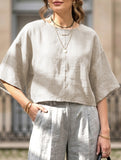 Linen Crewneck Short Sleeve Tee_CWTTS00924
