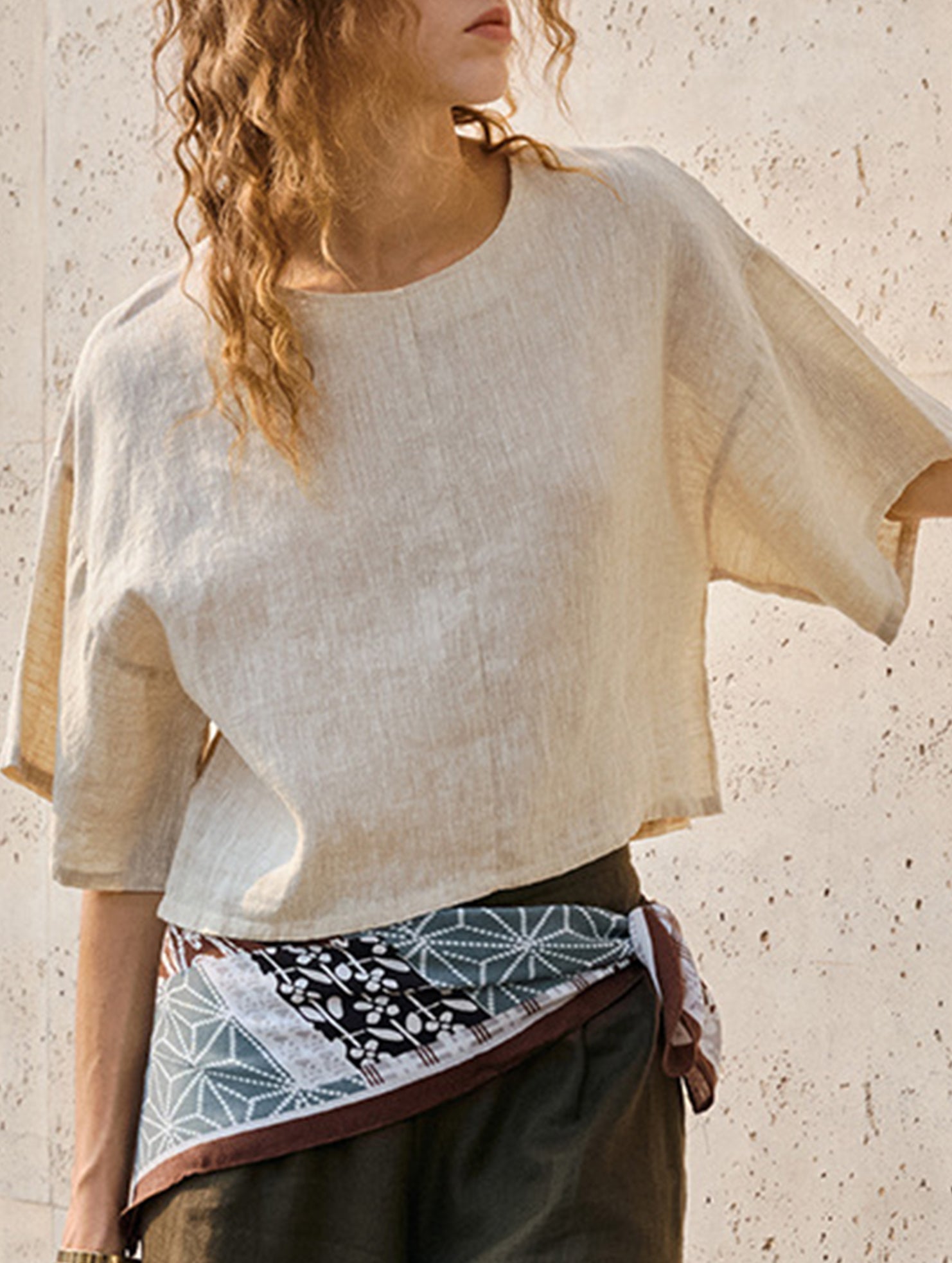 Linen Crewneck Short Sleeve Tee_CWTTS00924