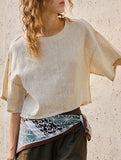 Linen Crewneck Short Sleeve Tee_CWTTS00924
