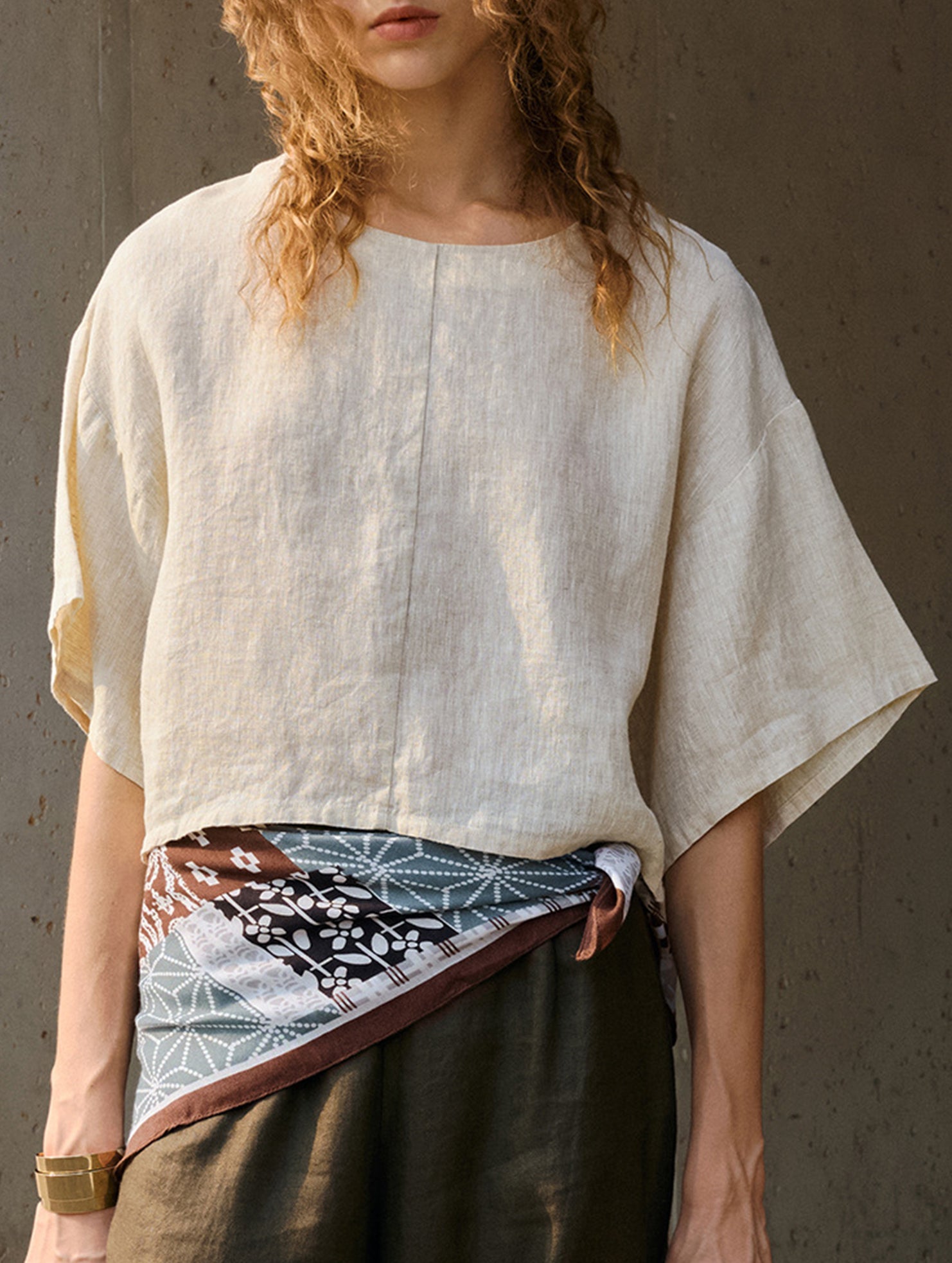Linen Crewneck Short Sleeve Tee_CWTTS00924