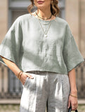 Linen Crewneck Short Sleeve Tee_CWTTS00924