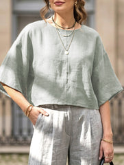 Linen Crewneck Short Sleeve Tee_CWTTS00924