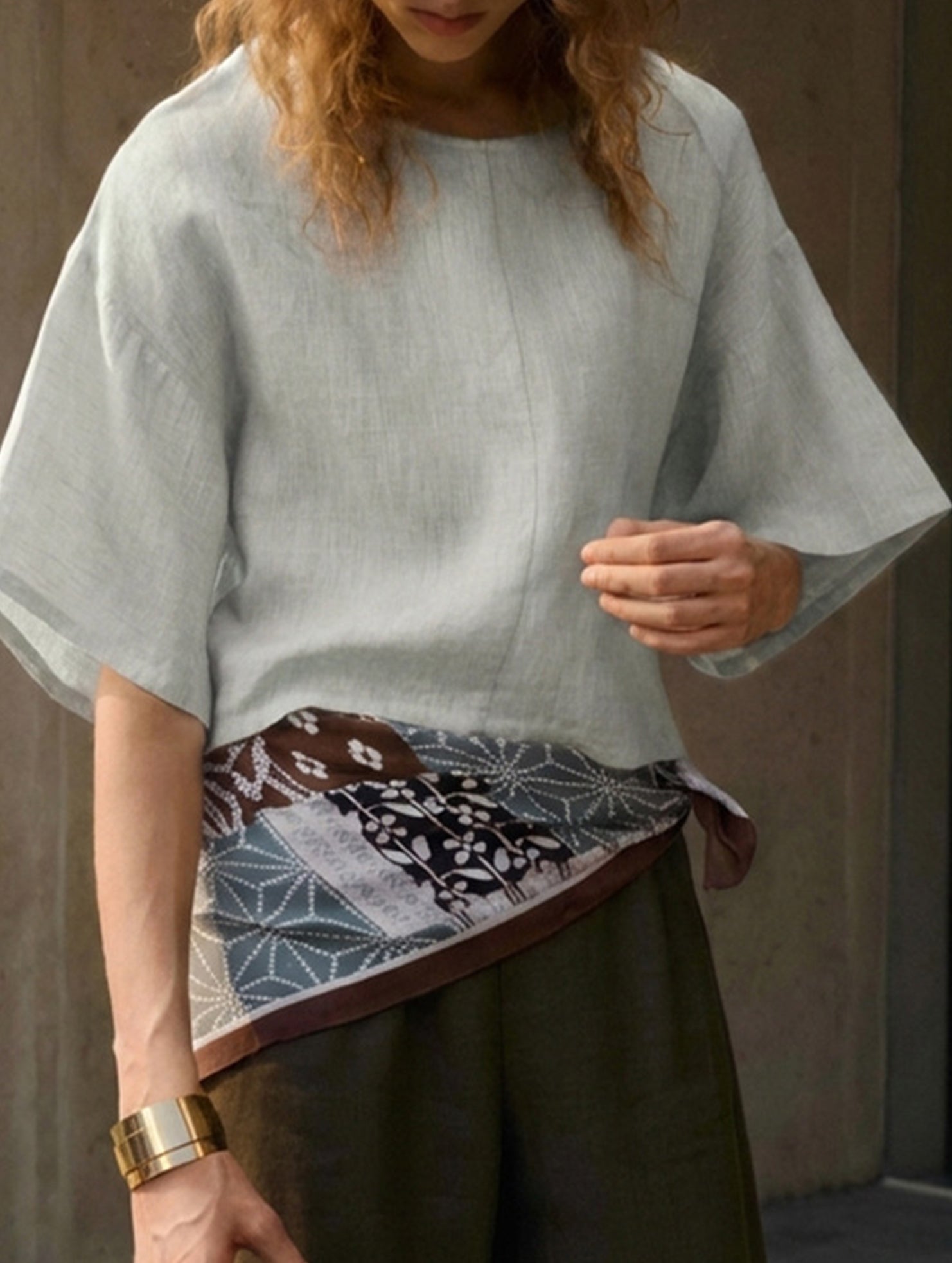 Linen Crewneck Short Sleeve Tee_CWTTS00924