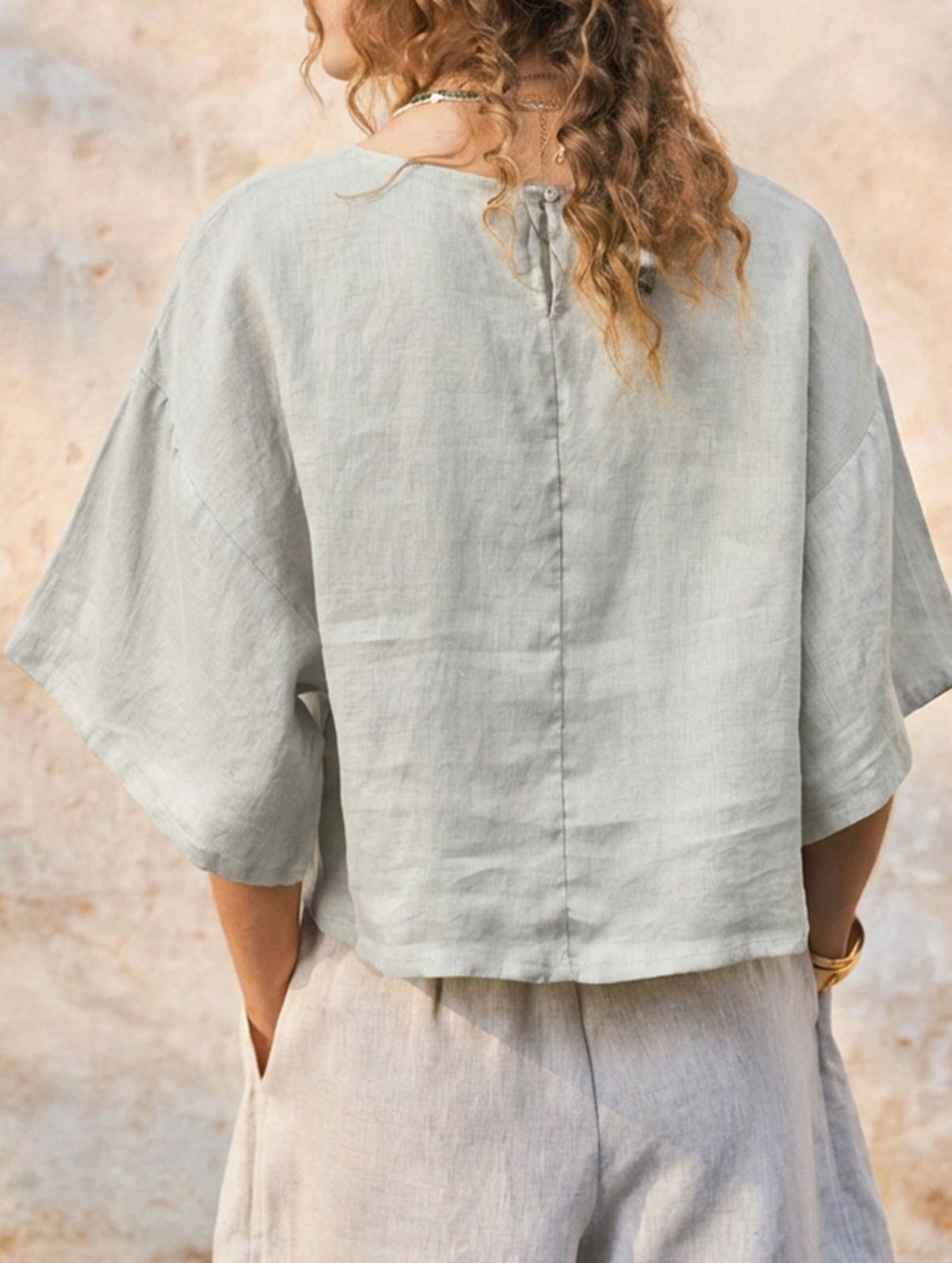 Linen Crewneck Short Sleeve Tee_CWTTS00924