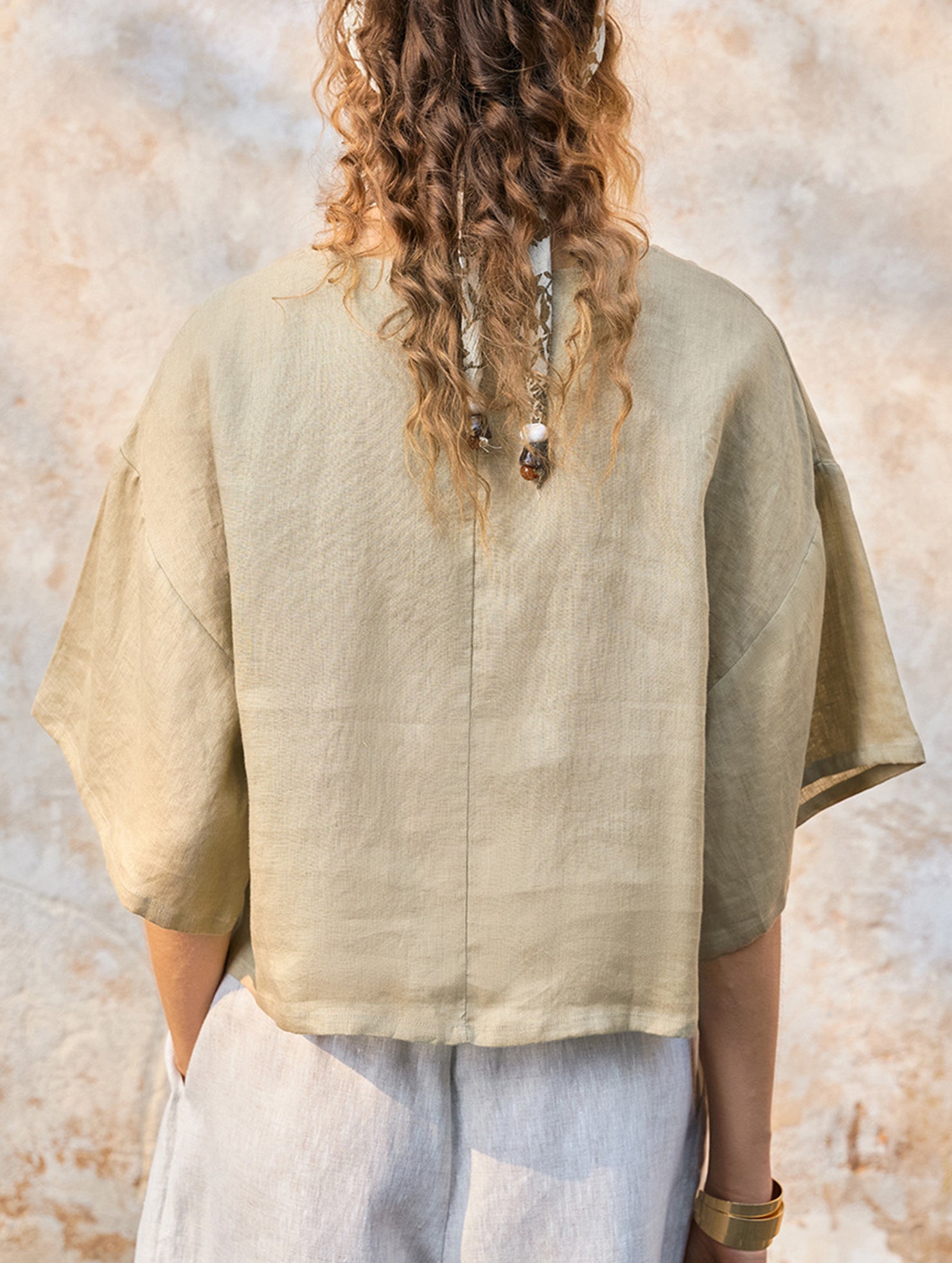Linen Crewneck Short Sleeve Tee_CWTTS00924