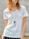 Linen Blend V Neck Knit Tee_CWTTS00927