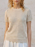 Linen Blend Knit Short Sleeve Tee_CWTTS00928