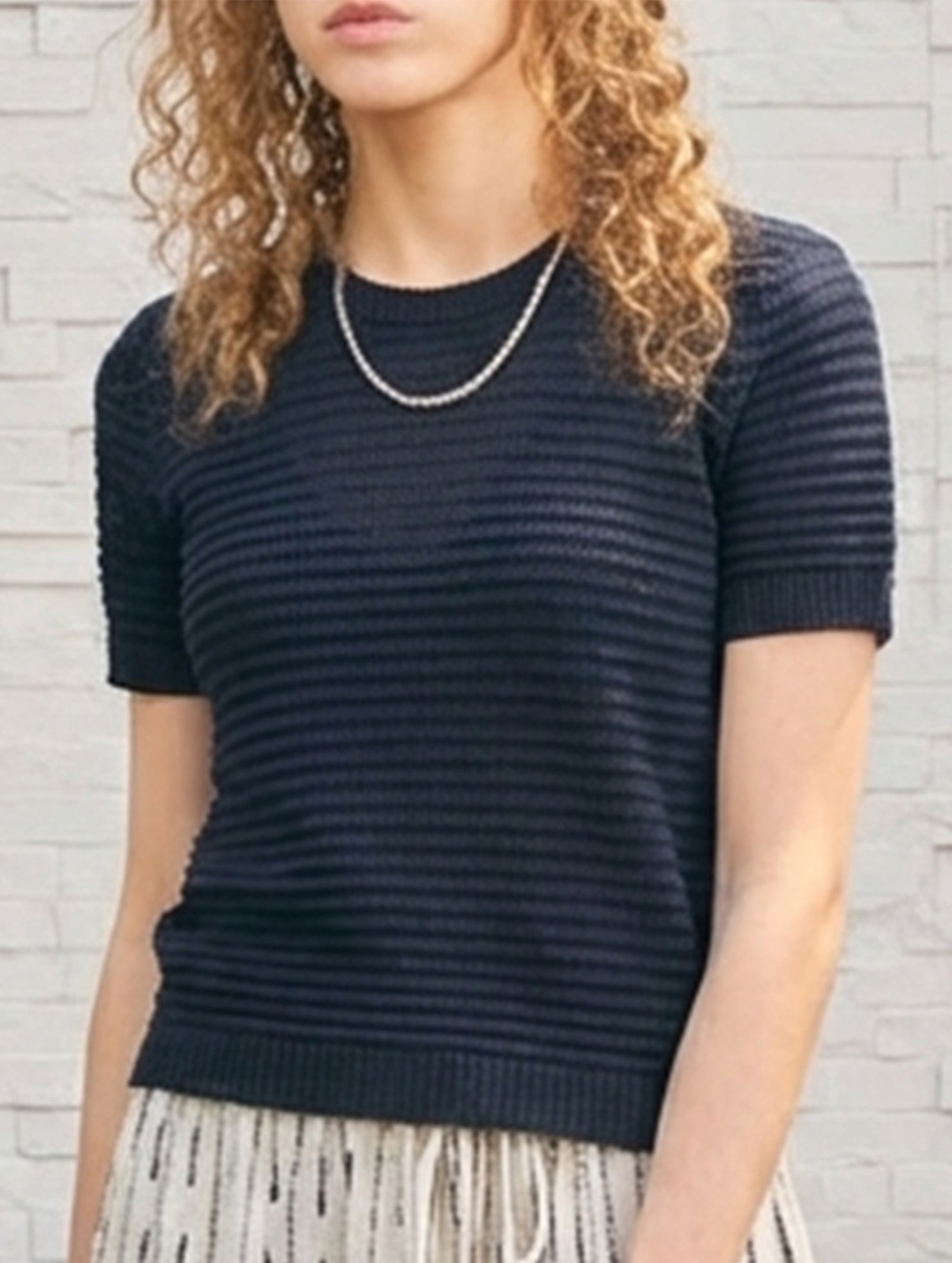 Linen Blend Knit Short Sleeve Tee_CWTTS00928