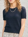 Linen Blend Knit Short Sleeve Tee_CWTTS00928