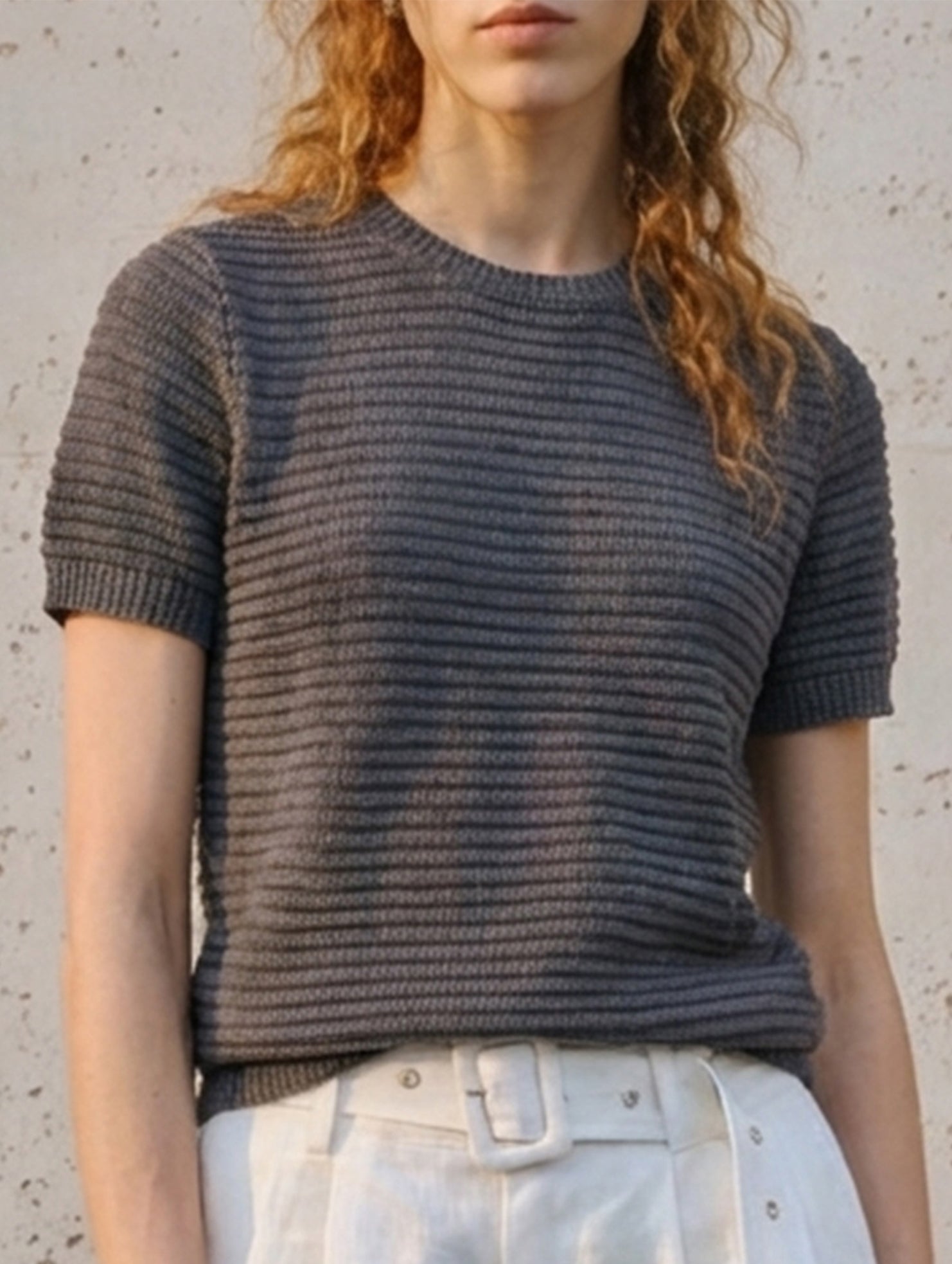 Linen Blend Knit Short Sleeve Tee_CWTTS00928