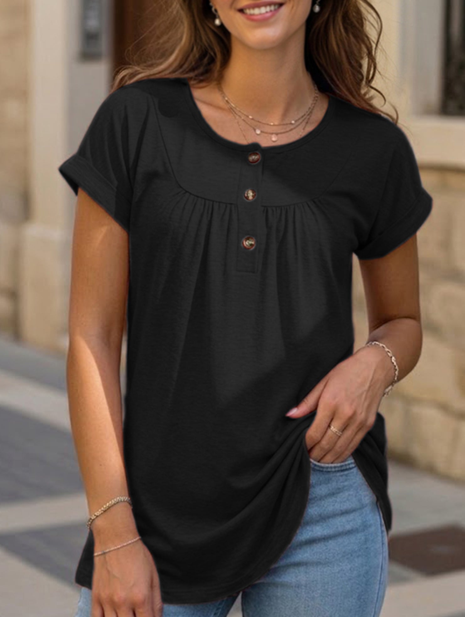 Crewneck Button Loose Tee_CWTTS00942