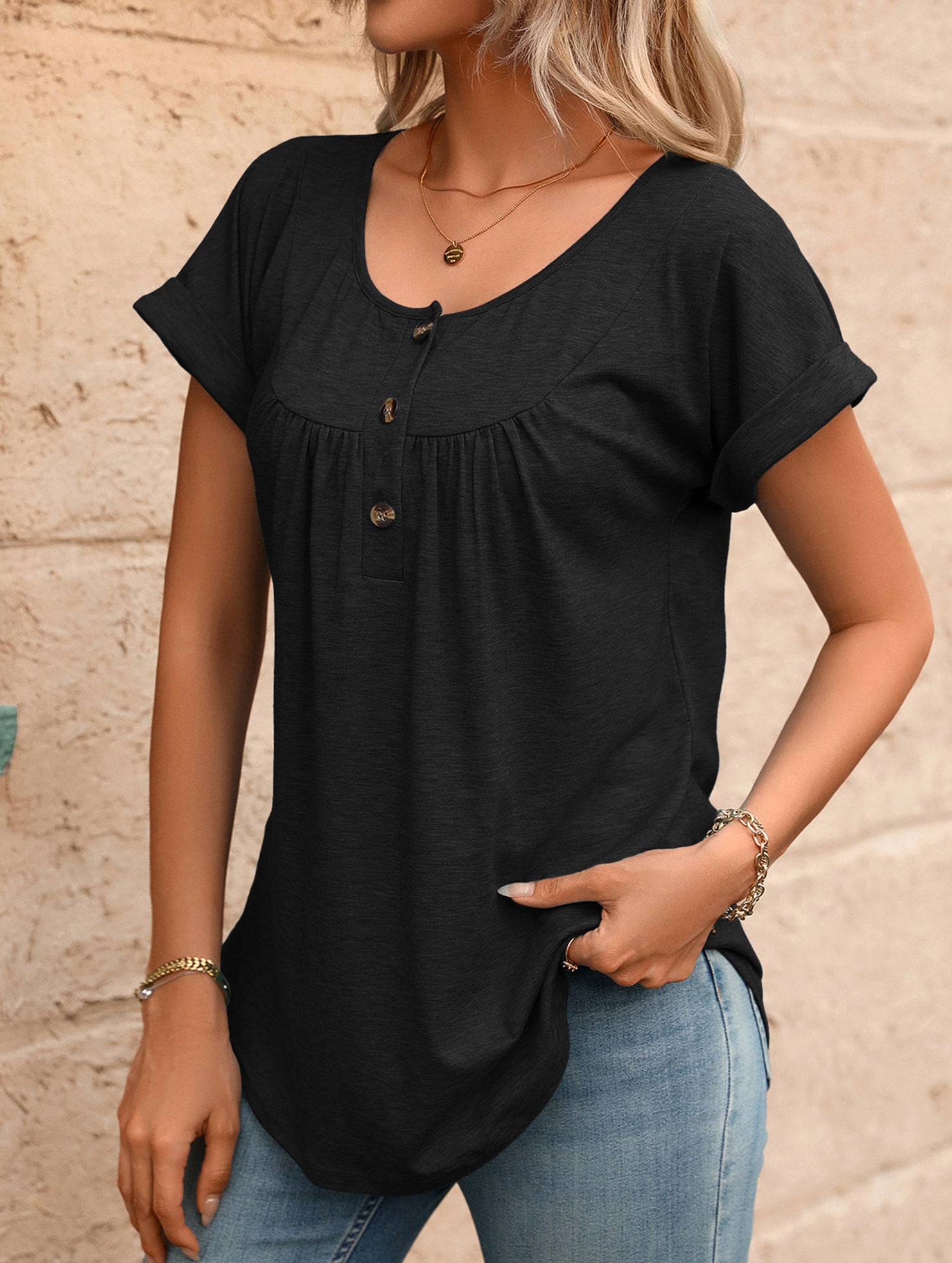 Crewneck Button Loose Tee_CWTTS00942