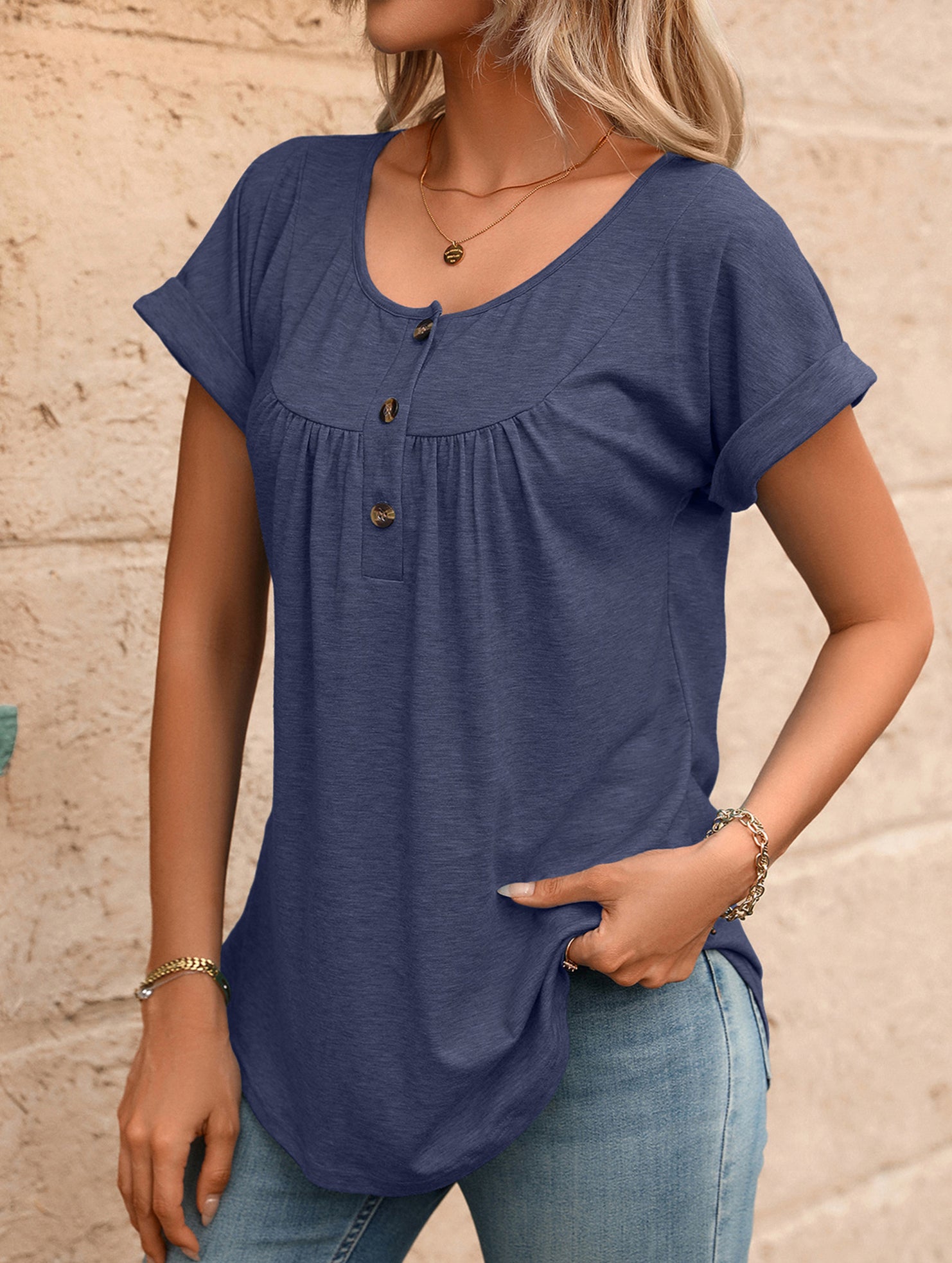 Crewneck Button Loose Tee_CWTTS00942