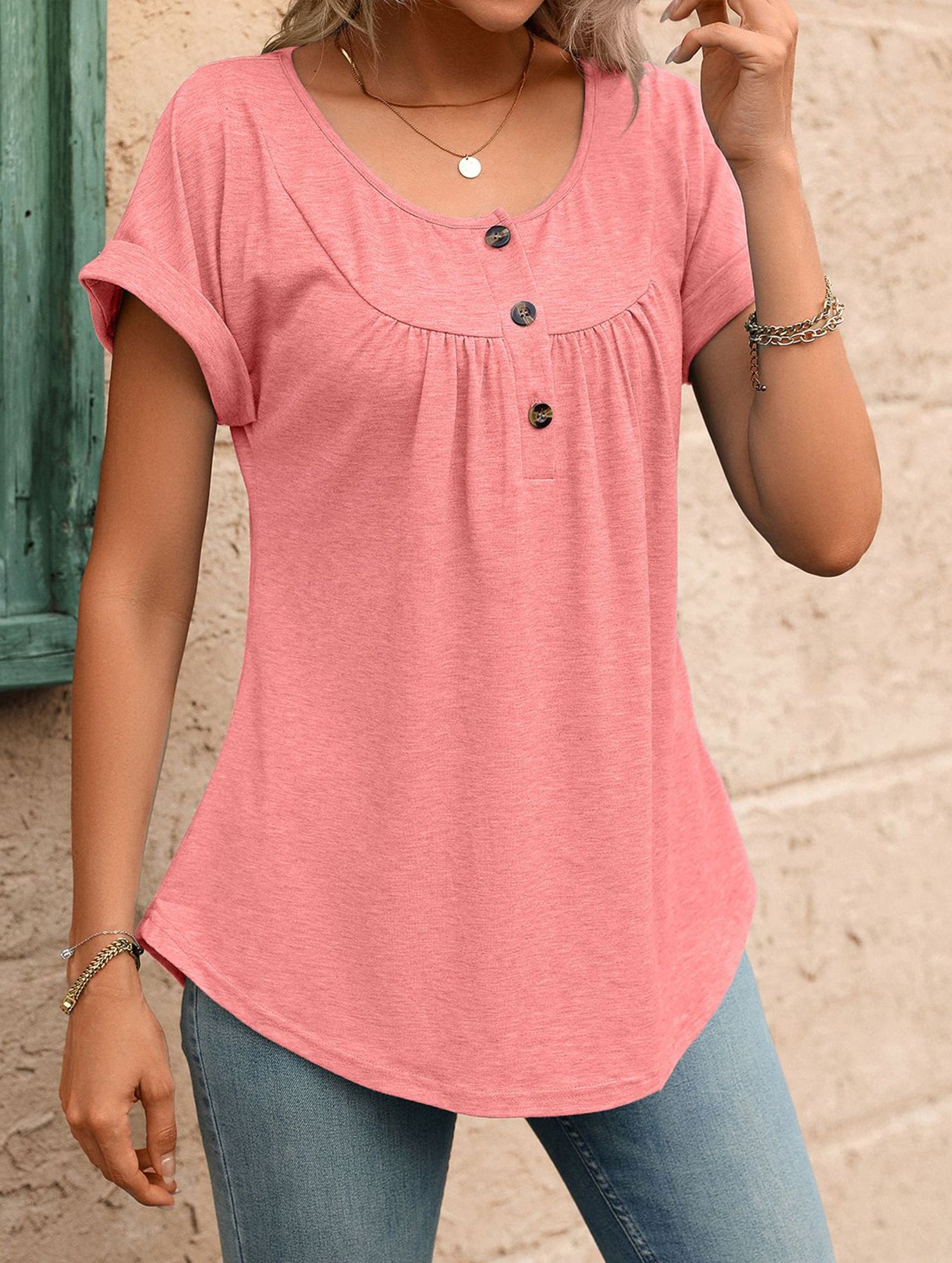 Crewneck Button Loose Tee_CWTTS00942