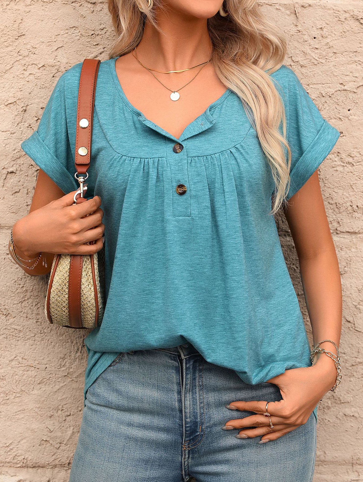 Crewneck Button Loose Tee_CWTTS00942