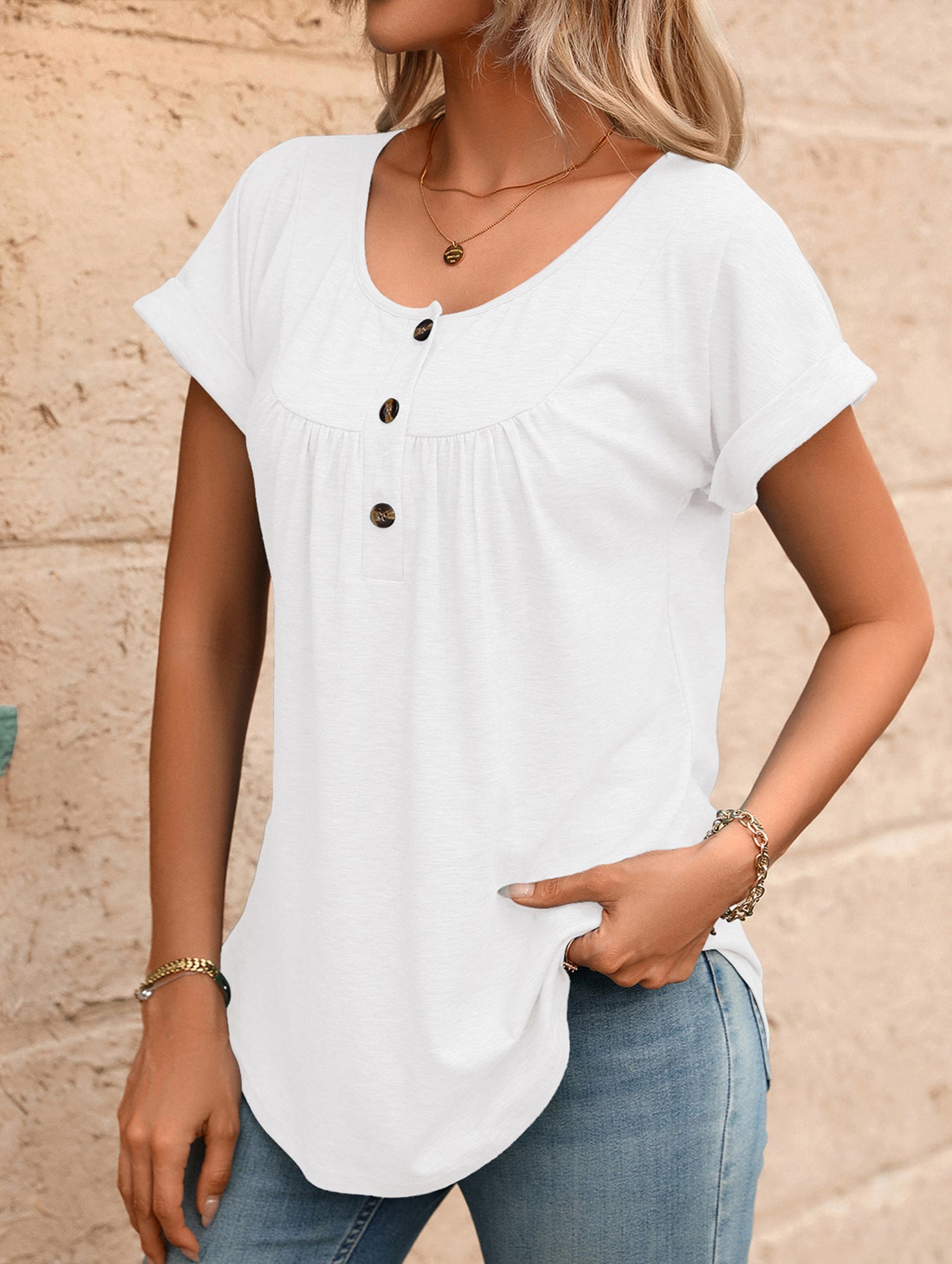 Crewneck Button Loose Tee_CWTTS00942