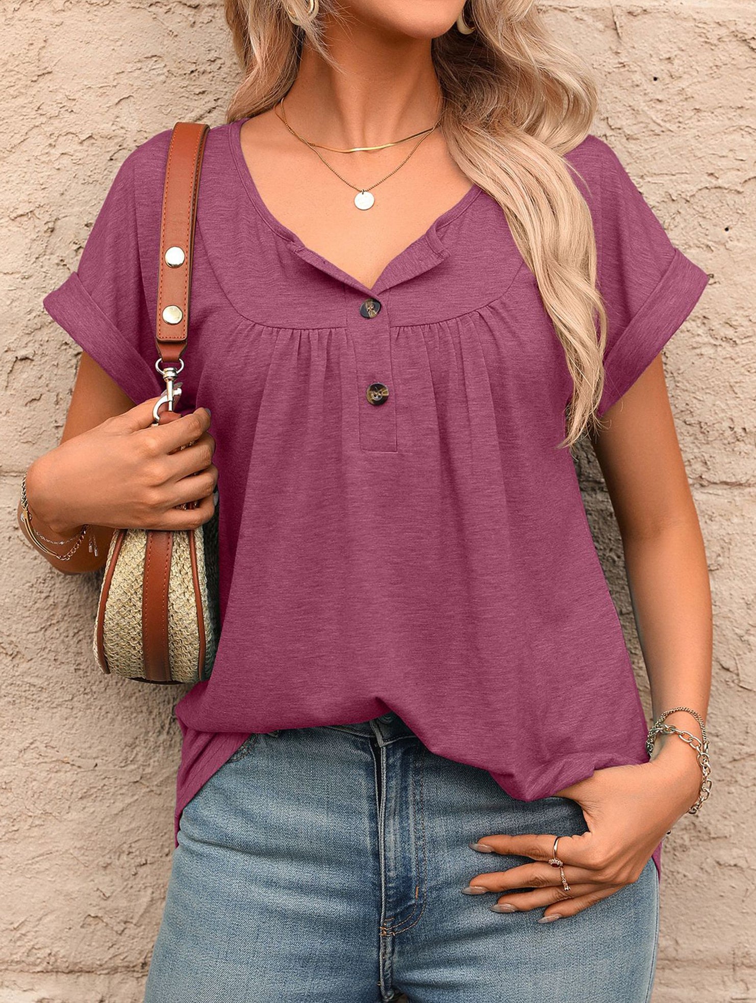 Crewneck Button Loose Tee_CWTTS00942