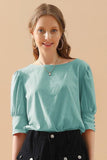 CREW NECK PUFF SLEEVE TUNIC TOP - Doublju
