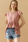 RUFFLED ELASTIC WAIST PUNCHING LACE TEE - Doublju