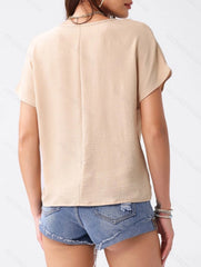 V-Neck Loose Fit Short Sleeve Button-Up T-Shirt ??Casual Women's Summer Top