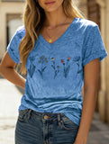 Street Style printed V-neck short sleeves T-shirt