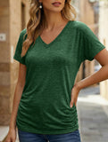 Short-Sleeve T-Shirt Solid Color Casual Loose V-Neck Top